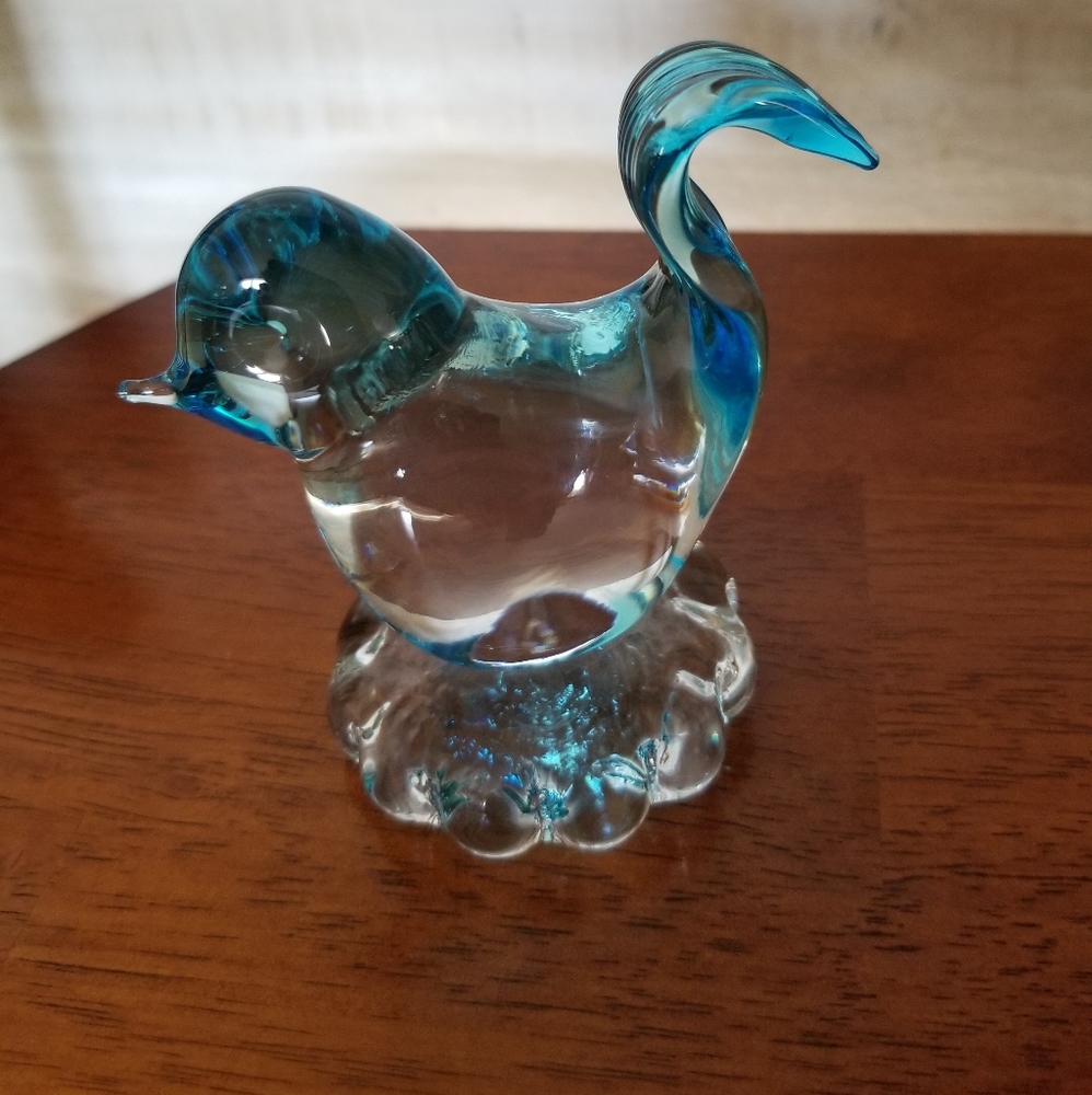 Vintage Blown blue glass bird art decoration